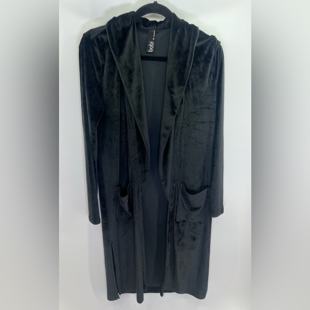 Bobi Revolve Soft Black Velour Velvet Long Duster Robe Cardigan Pockets S Small - Picture 4 of 8